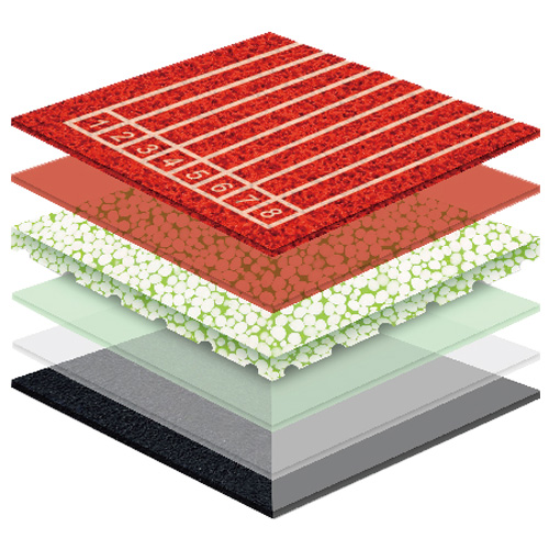 台湾省无缝预制型塑胶跑道非渗水自结纹面层方案一